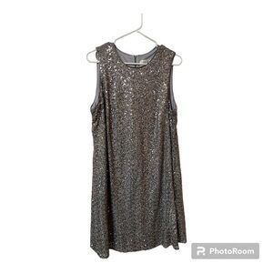 Eliza J Silver Sequin Sheath Dress Size 14W Sleeveless Knee Length